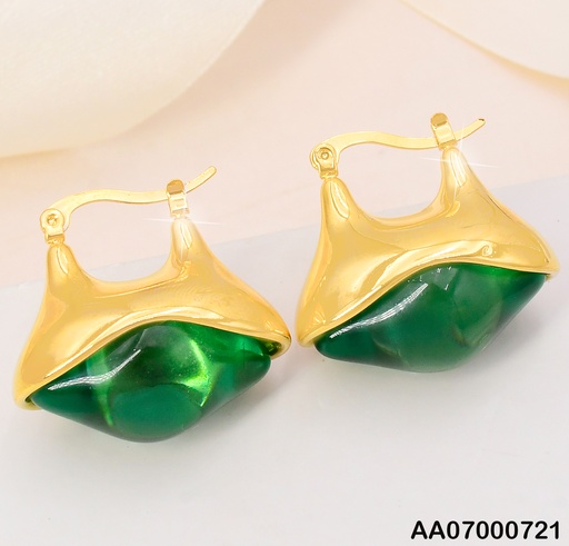 [AA07000721] ARGOLLA RESINA OVALO IRREGULAR VERDE C/DORADO K8762-466