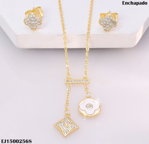 [EJ15002568] SET VAN CLEEF C/ZIRCONIAS DOBLE DIJE:🟡/ROMBO SE852-3