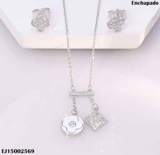 [EJ15002569] SET PLAT.VAN CLEEF C/ZIRC. DOBLE DIJE:⚪/ROMBO SE853-3