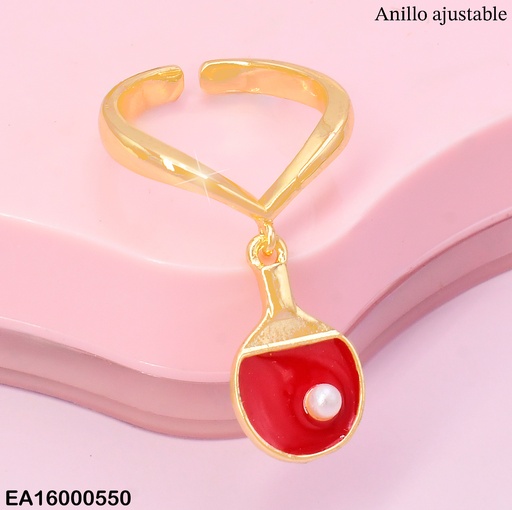 [EA16000550] ANILLO AJUSTABLE C/DIJE:RAQIETA ROJA-PERLITA RE161-9