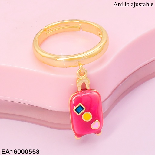[EA16000553] ANILLO AJUSTABLE DIJE:MALETA FUCSIA RE168-9