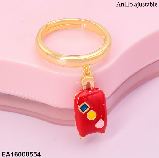 [EA16000554] ANILLO AJUSTABLE C/DIJE:MALETA ROJA RE169-9