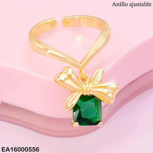 [EA16000556] ANILLO AJUSTABLE DIJE:LAZO C/ZIRC VERDE RE171-9