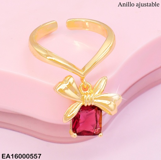 [EA16000557] ANILLO AJUSTABLE DIJE:LAZO C/ZIRC. ROJA RE172-9