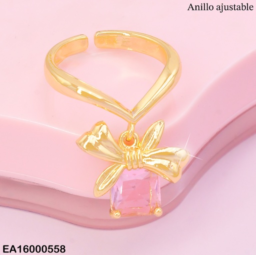 [EA16000558] ANILLO AJUSTABLE DIJE:LAZO/ZIRC. ROSADA RE173-9