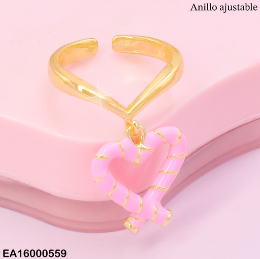 [EA16000559] ANILLO AJUSTABLE CROQUI CORAZON ROSADO RE178-9
