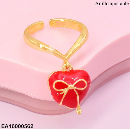 [EA16000562] ANILLO AJUST. C/DIJE:CORAZON ROJO /LAZO DOR RE181-9