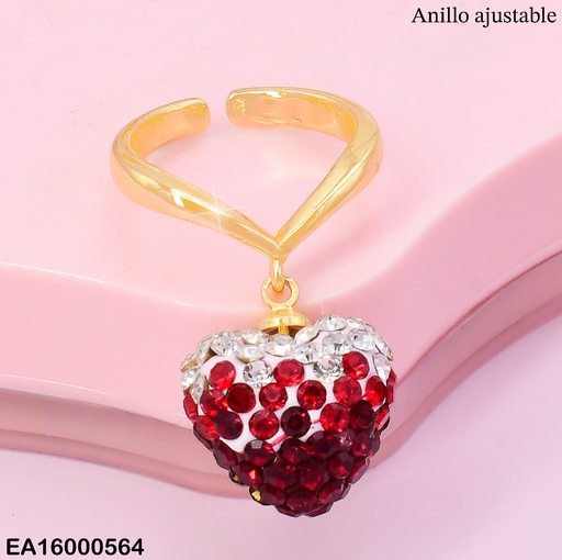 [EA16000564] ANILLO AJUSTABLE DIJE:CORAZON INFLADO ZIRC/ROJA RE191-9