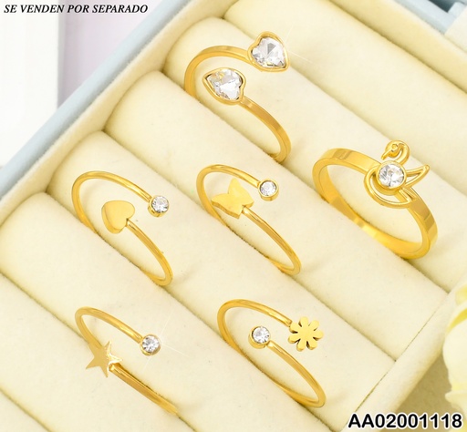 [AA02001118] ANILLO AJUSTABLE DISEÑOS SURTIDOS ZIRC-🦋/💛006K7882-439