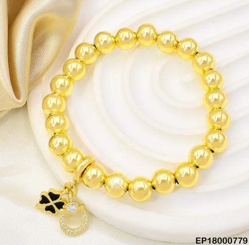 [EP18000779] PULSERA PELOTITAS DOR.DIJE:TREBOL NEGRO-GUIRNALDA BE364-294