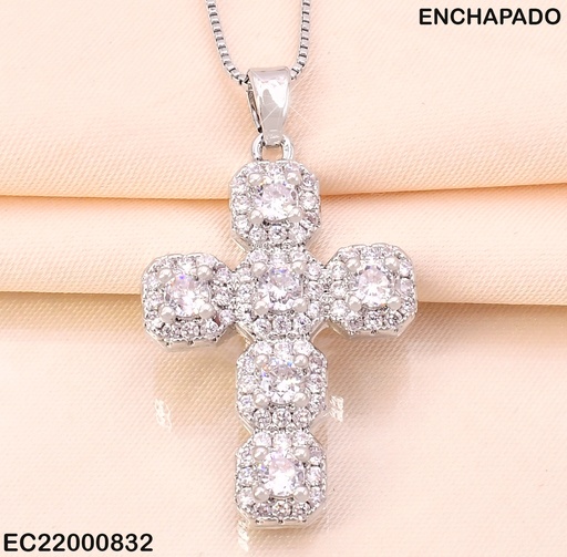 [EC22000832] CADENA PLAT.FINA DIJE:CRUZ ZIRC. CUADROS CE217-314