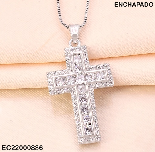 [EC22000836] CADENA PLAT. FINA DIJE:CRUZ ZIRC.CUADROS CE221-314