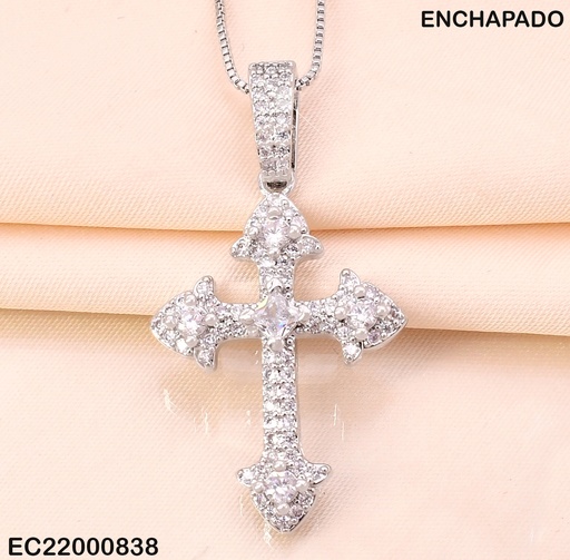 [EC22000838] CADENA PLAT.DIJE:CRUZ ANTIGUA ZIRCONIAS EXTREMOS CE223-314