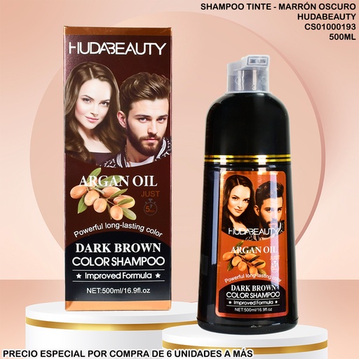 [CS01000193] SHAMPOO TINTE ARGAN OIL 500ML DARK BROWN H26089 HUDA/EVER