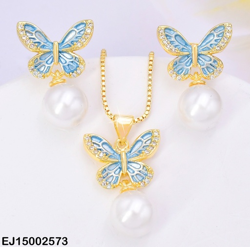 [EJ15002573] SET DOR MARIPOSA ESMALTADA/PERLA SE612-9