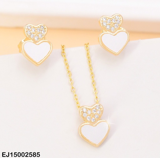 [EJ15002585] SET DOR 2 CORAZONES VERT. ZIRC/BLANCO SE851-3