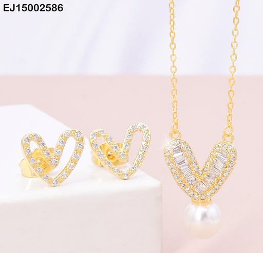 [EJ15002586] SET DOR CROQUI CORAZON ZIRC/DIJE❤️ ZIRC RECT/PERLA  SE854-3