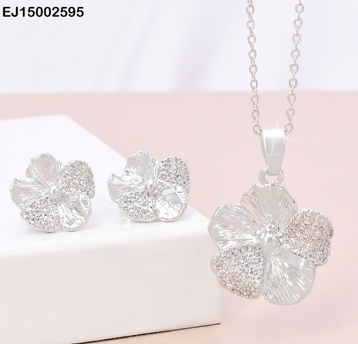[EJ15002595] SET PLAT FLOR PETALOS (3) RAYADOS (2) ZIRC. SE867-3