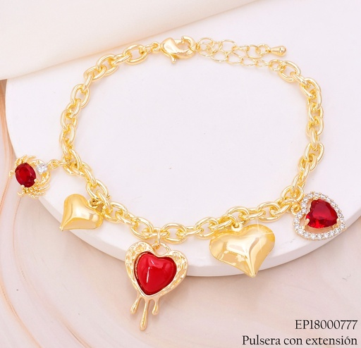 [EP18000777] PULSERA DOR DIJES: CORAZONES(2) DOR/(2) ROJOS /CANGREJO BE342-9