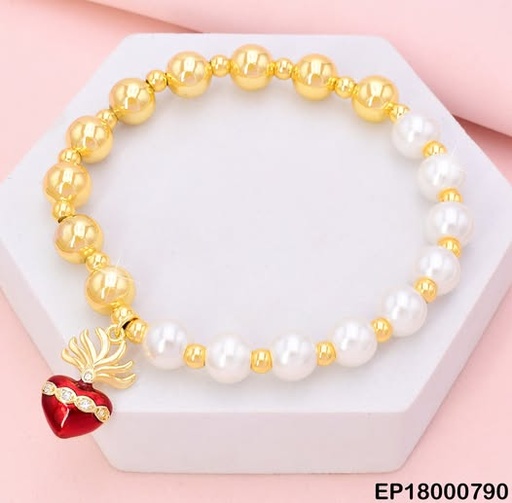 [EP18000790] PULSERA MITAD PELOTA/PERLAS DIJE:❤️C/ZIRC BE406-9