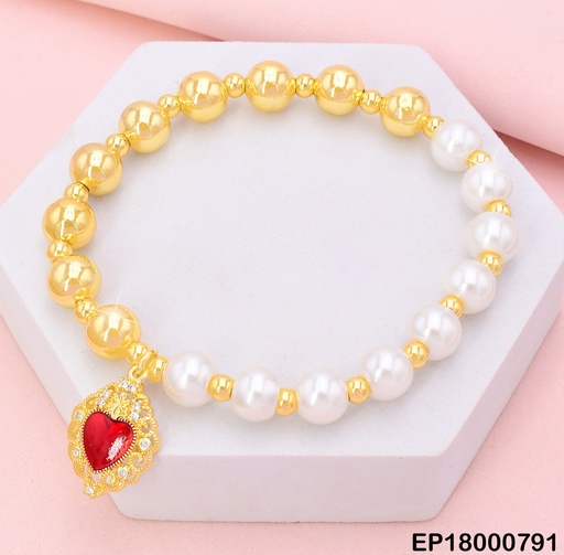 [EP18000791] PULSERA MITAD PELOTA/PERLAS DIJE:❤️C/DECORADOS BE407-9