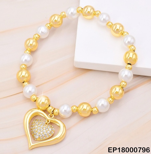 [EP18000796] PULSERA PELOTITAS DOR/PERLAS/CROQUI CORAZON/❤️ZIRC BE412-9