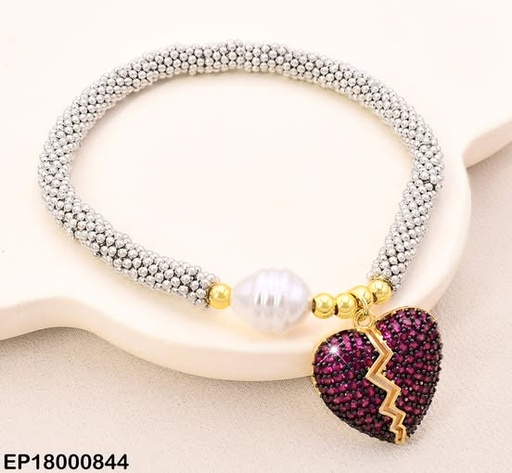[EP18000844] PULSERA PLAT PELOTITAS/DOR/PERLA/CORAZON ROTO FUCSIA BE928-9