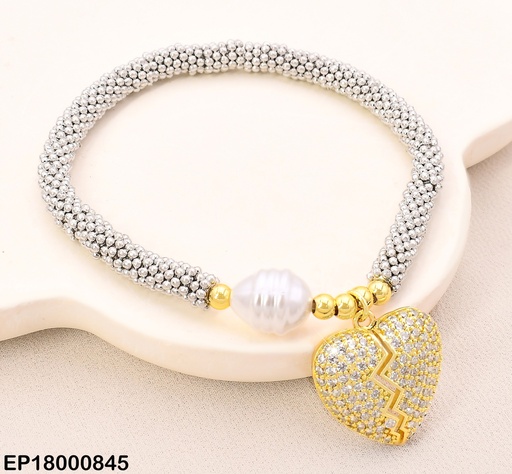 [EP18000845] PULSERA PLAT PELOTITAS/DOR/PERLA/CORAZON ROTO DOR-CRISTAL BE929-9