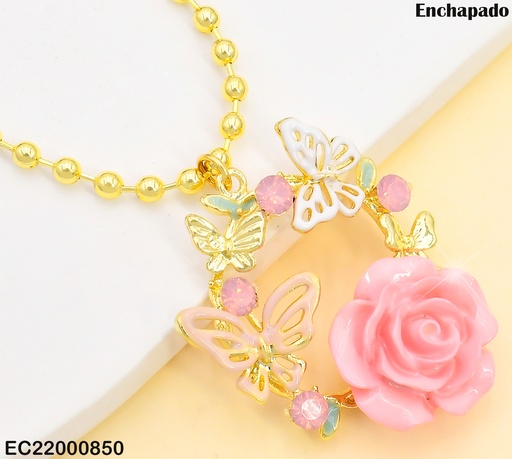 [EC22000850] CADENA PELOTITAS CENTRO ROSA ROSADA C/MARIPOSAS CE445-5