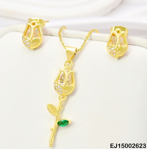 [EJ15002623] SET DORADO TULIPAN  ZIRC. CRISTAL SE1156-9/SE1157-9