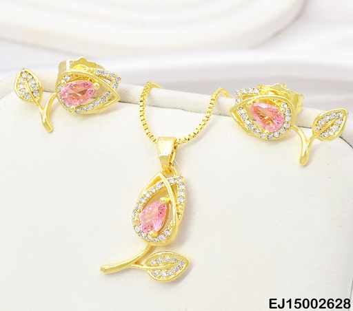 [EJ15002628] SET DOR TULIPAN ZIRC ROSA/CRISTALES SE1141-104