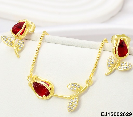 [EJ15002629] SET DOR TULIPAN ZIRC ROJA/CRISTALES SE1139-104