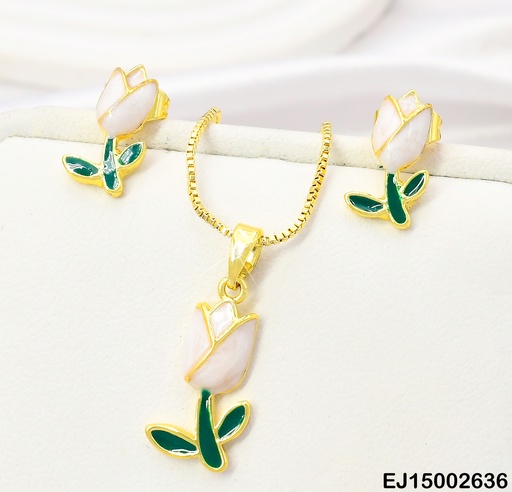 [EJ15002636] SET DORADO TULIPAN ESMALTADO BLANCO PQ SE1172-9