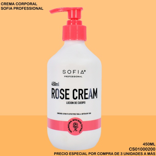 [CS01000200] CREMA P/CUERPO SOFIA PROFESIONAL ROSE CREAM 450ML S400E