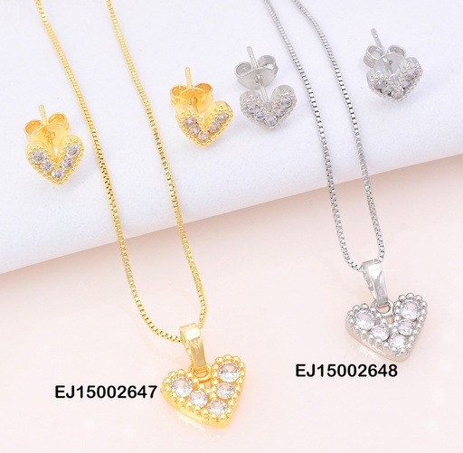 [EJ15002648] SET PLAT.CORAZONES ZIRCONIAS PQ.SE992-144