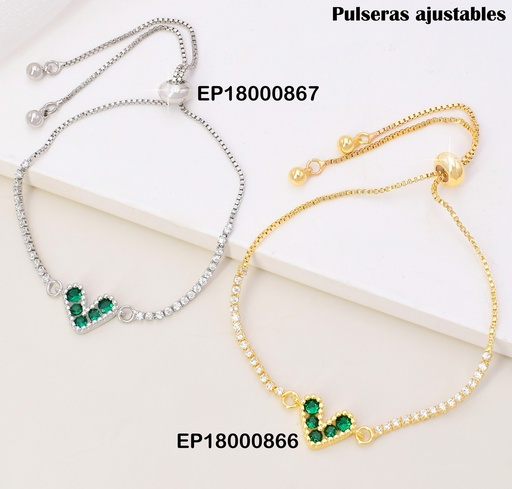 [EP18000867] PULSERA PLAT.ZIRCONIAS CENTRO CORAZON VERDE BE429-144