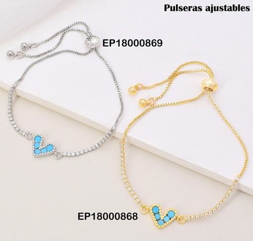 [EP18000869] PULSERA PLAT. ZIRCONIAS CENTRO CORAZON CELESTE BE431-144