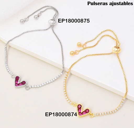 [EP18000874] PULSERA ZIRCONIAS CENTRO CORAZON ROJO BE436-144