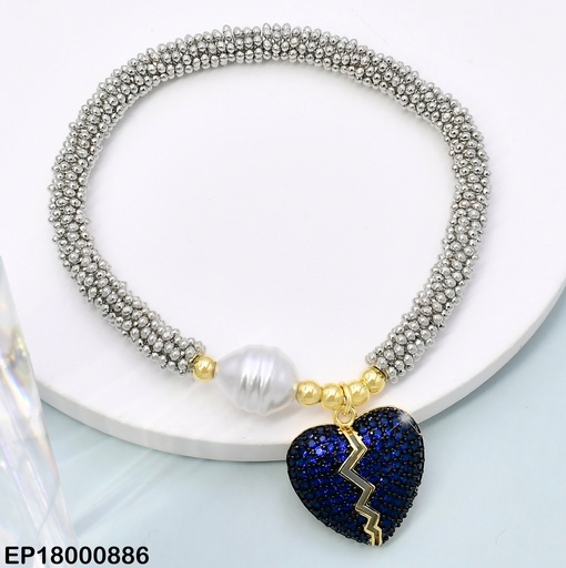 [EP18000886] PULSERA PLAT.PELOTITAS/DOR/PERLA/CORAZON ROTO AZUL BE926-9