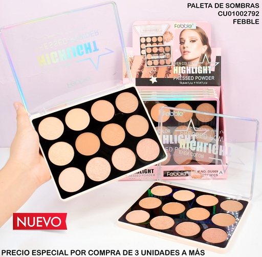 [CU01002792] PALETA 12 ILUMINADORES COMPACTOS FEBBLE DU009 (A)