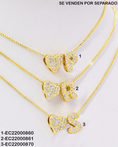 [EC22000870] CADENA DOR INICIAL "S"  CORAZON ZIRC. CE298-294