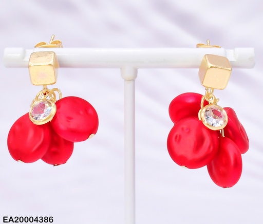 [EA20004386] ARETES CUBO DORADO C/REDONDOS ROJOS EE4079-323