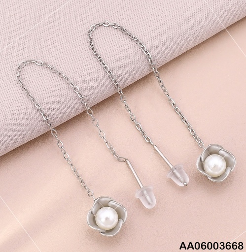 [AA06003668] ARETES PLAT.VIOLADORAS FLOR C/PERLA COLGANTE KE102101-HR