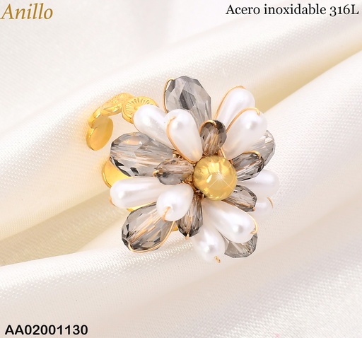 [AA02001130] ANILLO AJUSTABLE CRISTALES NEGROS RA557-45
