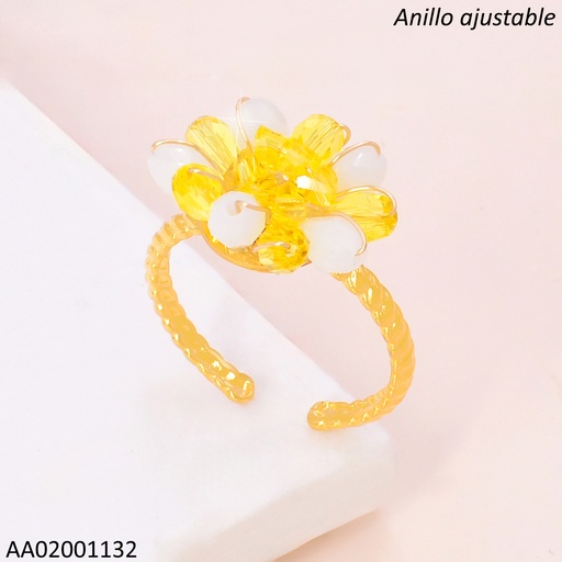 [AA02001132] ANILLO TORNEADO AJUST.FLOR CRSITALES AMARILLOS RA550-45