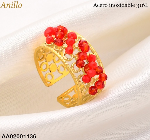 [AA02001136] ANILLO CALADO CIRCULOS CRISTALES DIAG.⚪🔴 RA554-45