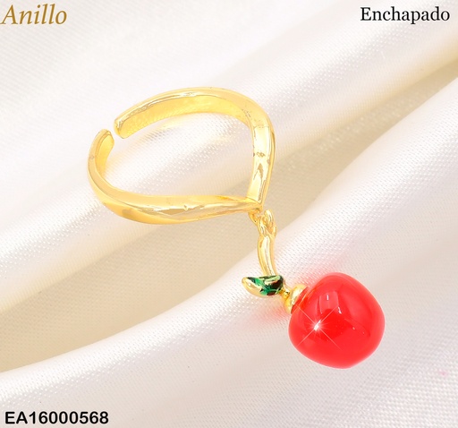 [EA16000568] ANILLO "V" DIJE:MANZANA C/HOJITA RE176-9