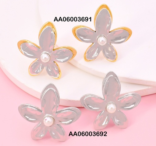 [AA06003692] ARETES FLOR 5 PETALOS PLAT. CENTRO PERLA KE118940-TJG