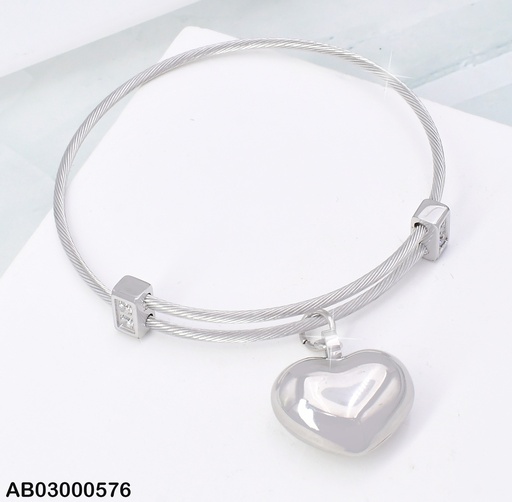 [AB03000576] BRAZALETE PLAT.TORNEADO DOBLE DIJE CORAZONE INFL.KB189192-Z
