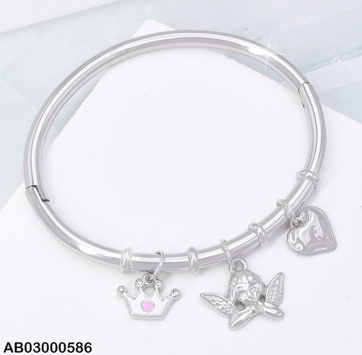 [AB03000586] BRAZALETE PLAT. LISO C/3 DIJES👑/👼/🤍 KB204425-SXSJ